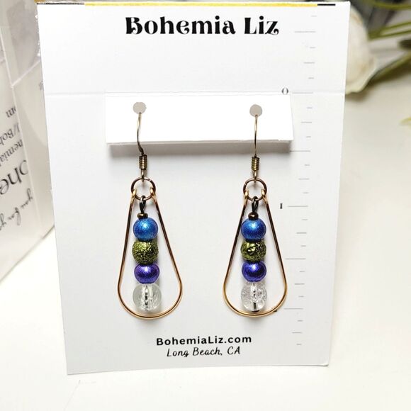 Boho Earrings  358#FS NEW Teardrop glass earrings Antique.BronzeHooks  Handmade - Picture 1 of 5